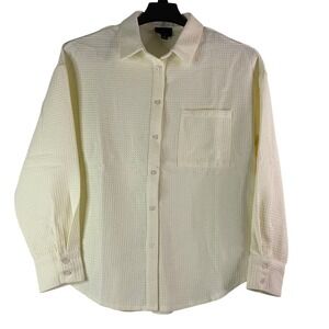 Lumiere Waffle Knit‎ Button-Up Shirt Men's Beige Long Sleeve Top Size M NWT